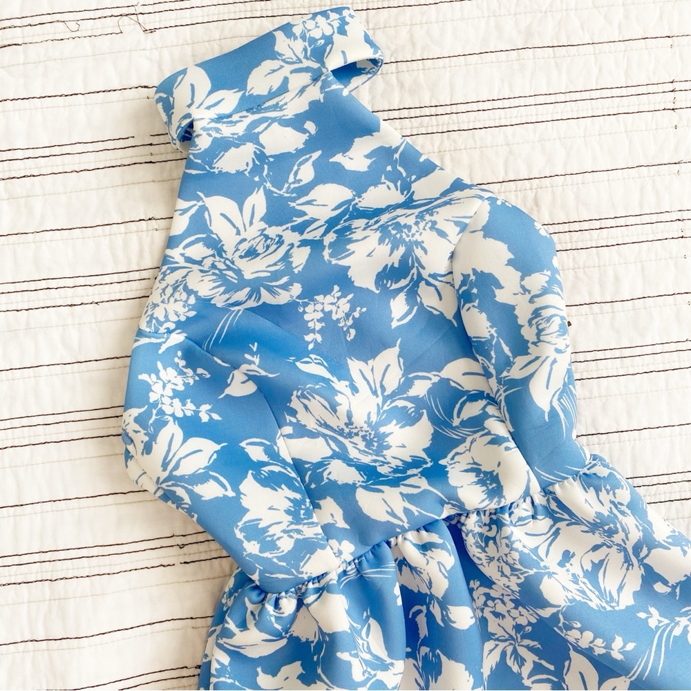 NWT ASOS Design Blue & White Floral Halter Midi Skater Fit & Flare Dress size 0 - Picture 6 of 10